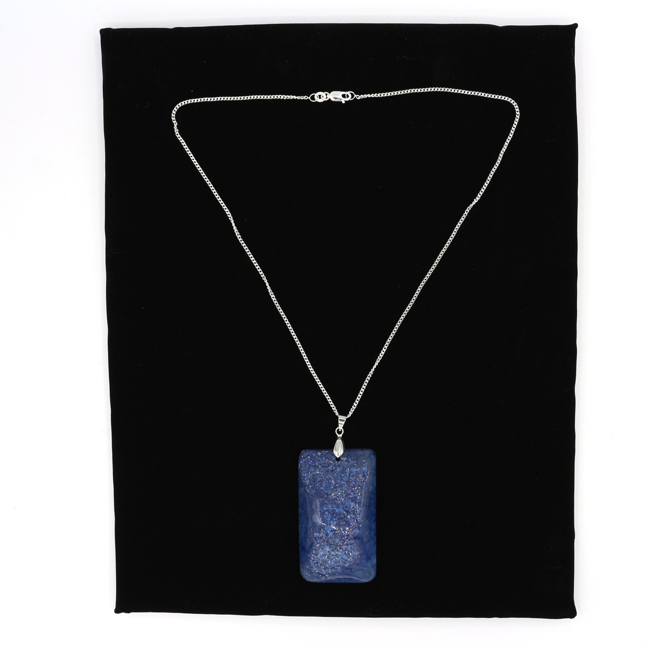John Bead Semiprecious Stone Pendant Rectangle Blue With Silver Plated Necklace copy 08538.1593197922